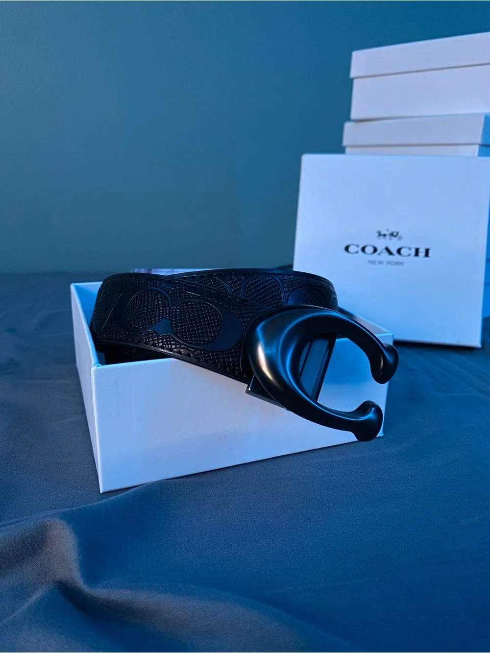 Coach Men's Black Belt with Matte C Buckle